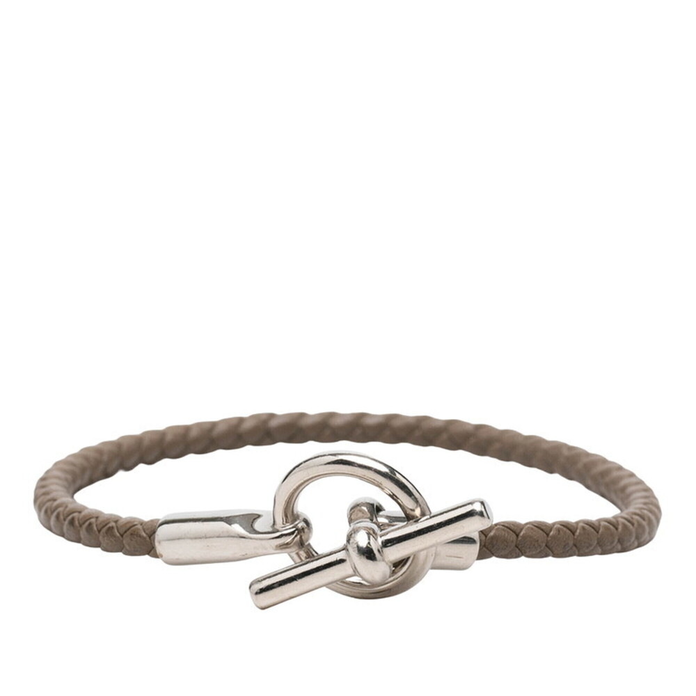 HERMES Cream Leather Charm Bracelet